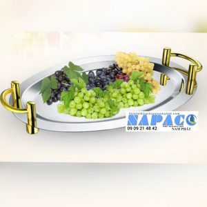 Khay trưng bày inox Oval vàng có tay nắm 122001
