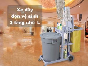 Xe đẩy dọn vệ sinh 3 tầng chữ L tại nhà hàng khách sạn