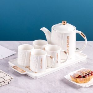 Bộ tách trà sứ trắng 6 món 2160