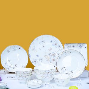 Bộ chén dĩa hoa bướm sứ xương cao cấp