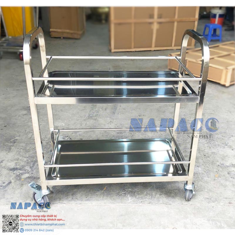 xe đẩy thức ăn inox 2 tầng có viền