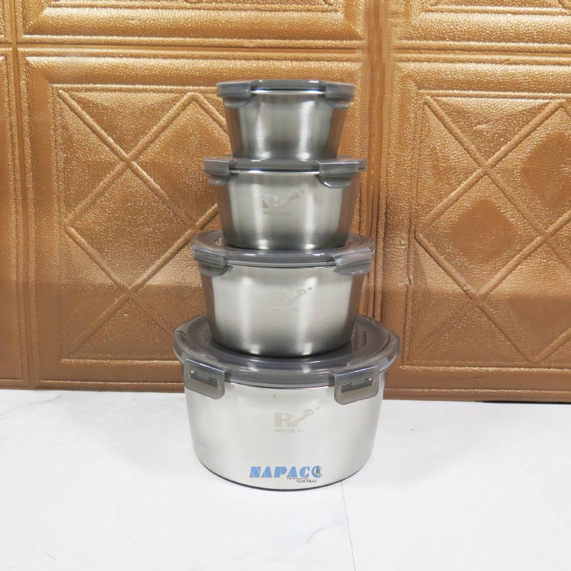 Bộ 4 Hộp Đựng Thực Phẩm Inox Có Nắp