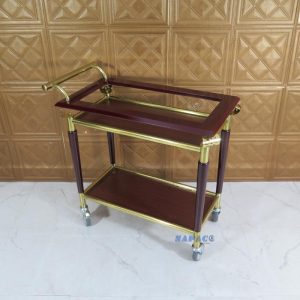 Xe Đẩy Rượu Bằng Gỗ Inox Mạ Vàng